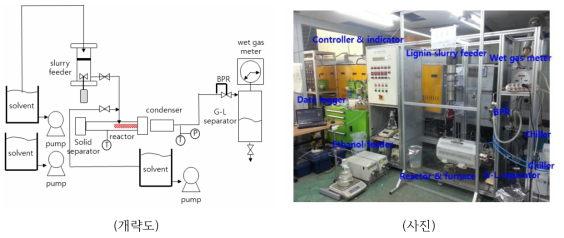 수평형 반응기를 장착한 실험실급 리그닌의 액화/탈산소 연속 반응장치