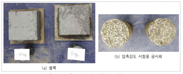 LMC 콘크리트 블록 및 공시체 모습