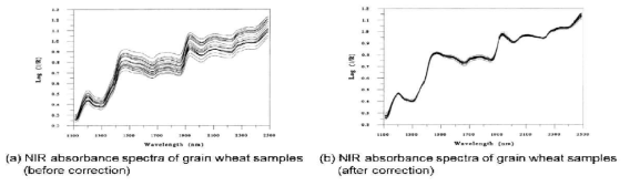 NIR 데이터 빛 산란 억제 전후 비교논문 (밀가루) [1994 Manley]