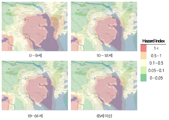 가상의 TDI 누출사고 만성 위해평가 결과