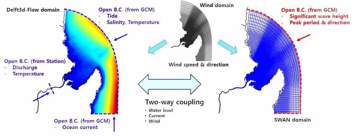 수리동역학모형(Delf3d-Flow)과 파랑모형(SWAN)의 도메인 및 개방경계조건