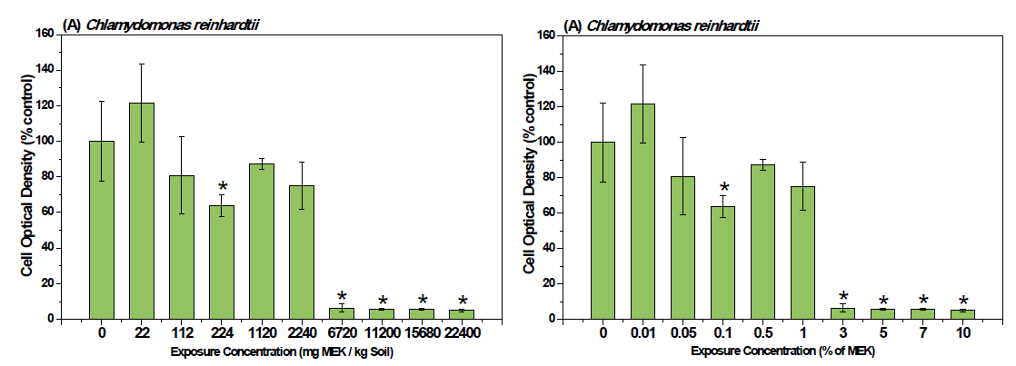 C. reinhardtii 의 MEK 급성 실험 결과
