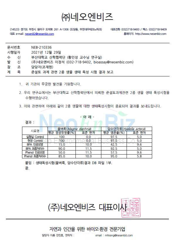 대상 유해화학물질 무해화 효율 외부독성평가기관 결과