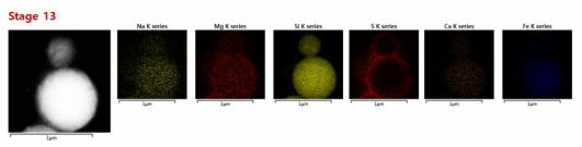 Stage 13에서 포집된 입자 상 물질의 SEM 및 EDS 측정 결과