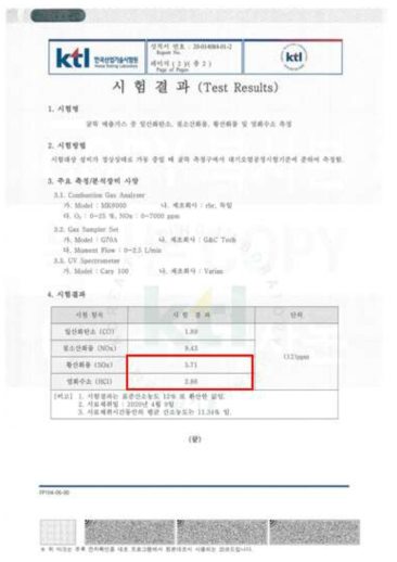 HCl, SO2 STACK 공인시험분석(20.04.09.) 결과