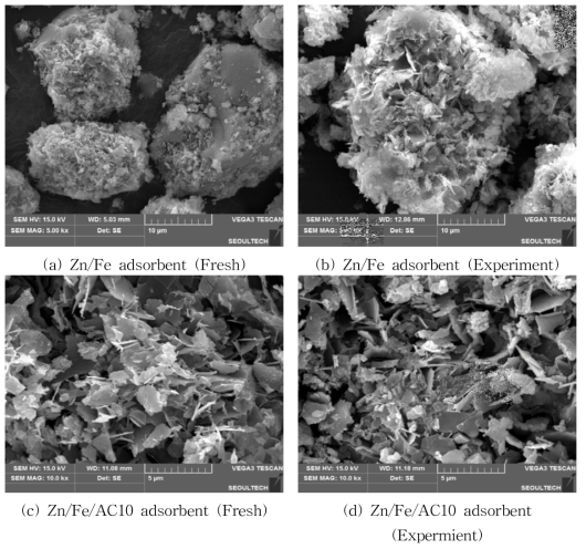 ZnFe 금속 수산화물의 표면 SEM 사진