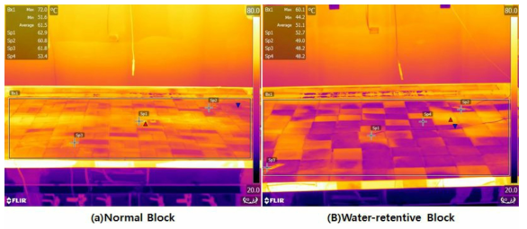 열화상카메라를 통한 일반블록과 보수블록의 표면온도 비교