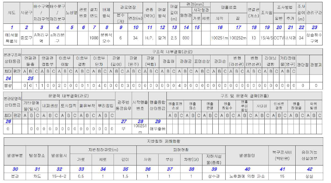 하수관로 정밀조사 집계표