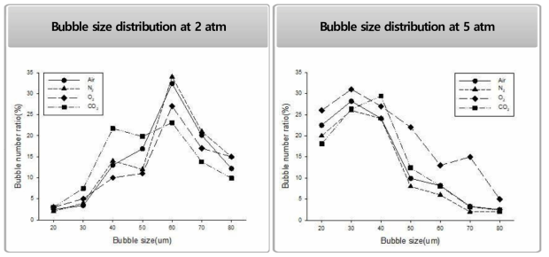 Bubble size distribution according to different pressure conditions