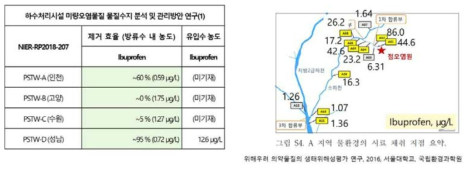 Ibuprofen 제거 효율 및 수계 내 농도