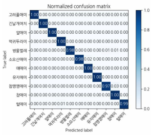 곤충류 분류 실험 결과 confusion matrix