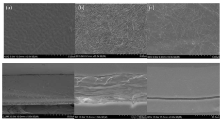 SEM images: (a)Nafion 212, (b)BC, (c)Ionomer-BC