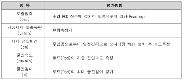 주입기술 및 시스템 현장 적용성 평가 항목 및 방법