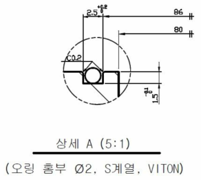 상단부와 하단부는 바이톤 재질의 O-ring 고무 실링을 사용하여 가스가 새어나가지 않도록 실링함