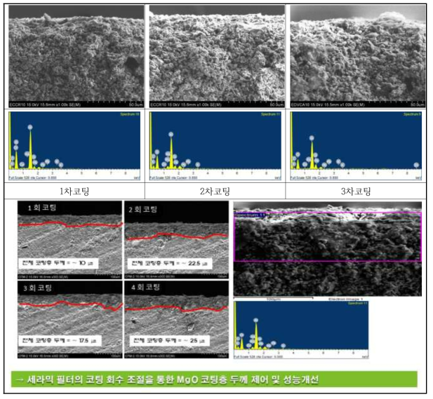 Mg 코팅 세라믹 필터의 표면고정화 정도