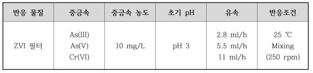 고기능성 세라믹 필터의 단일 중금속 용액 투과실험 조건