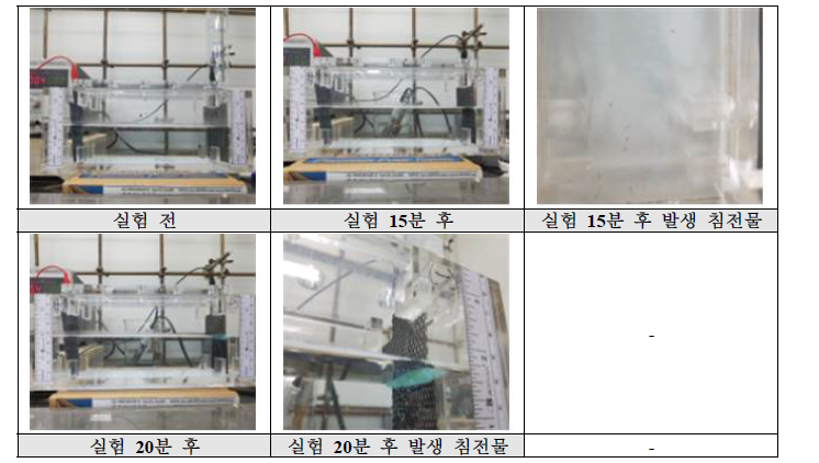 전기분리실험 사진 (실험시간 변화, 20cm 반응조)