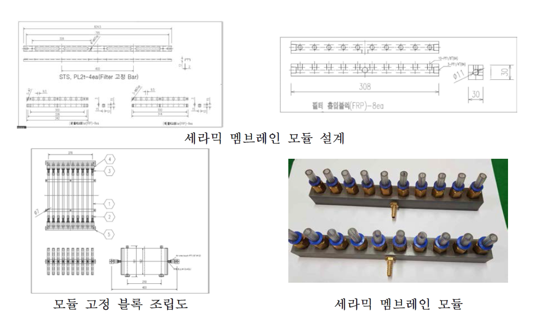 세라믹 멤브레인 모듈 설계도 및 실제 사진