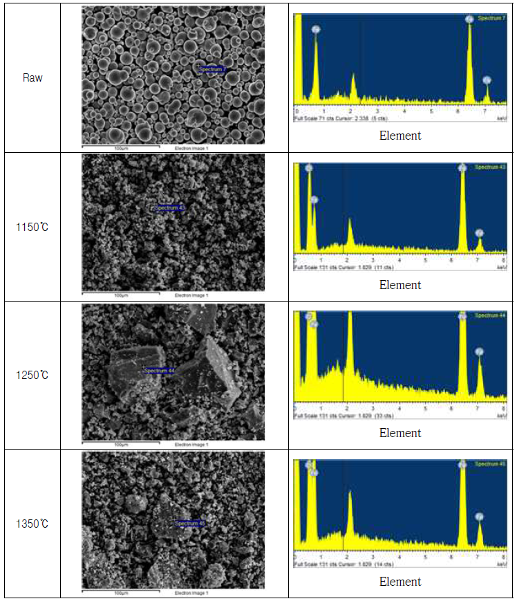 ZVI 소성온도별 SEM / EDS 분석결과