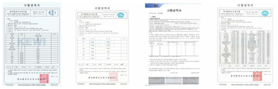 저가형 규조류제거용 응집제 공인 분석 시험 성적서 (수처리제 기준, 독성 평가, 먹는물 수질기준)