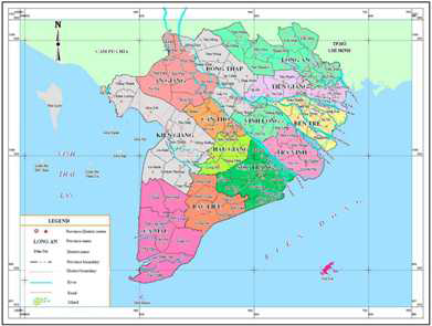 Administrative map off the Mekong Delta of Vietnam