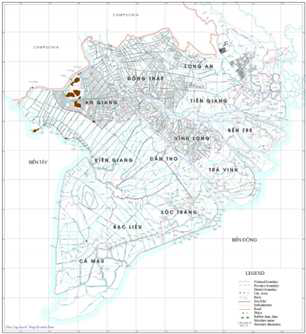 Map of existing river/canal system of the Mekong Delta in Vietnam