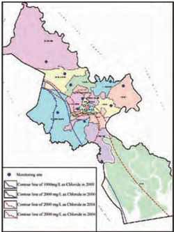 Map of Chloride Isolines of the Pleistocene Aquifer in 2000 and 2004 (Nga, 2006)