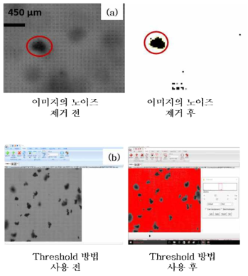 플럭 선별 방법: (a) Noise 제거, (b) Threshold 방법