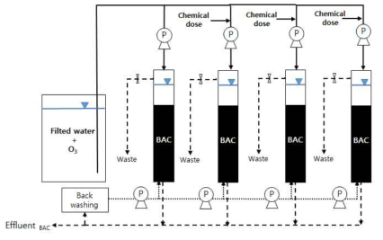 Lab-scale 실험 생물 활성탄 공정 모식도