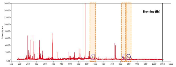 LIBS를 이용하여 분석한 흑색 PP 플라스틱 중 Br peaks