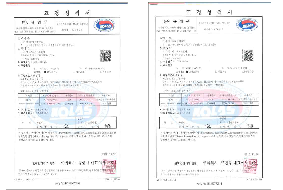 공인시험을 위한 계측기 교정성적서