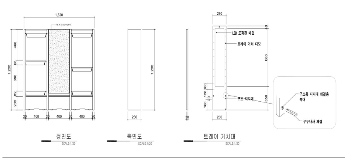 모듈형 플랜트 파티션 시안(정면도/측면도/거치대 디테일)