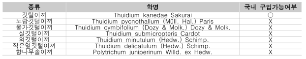 깃털이끼류 리스트 및 국내 구입 가능 여부