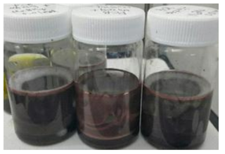 PCB 박리액에 환원제 NaBH4를 넣은 후, 24시간 지난 용액 사진