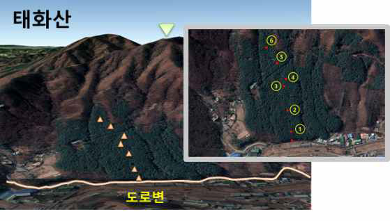 산림 외부로부터 거리에 따른 미세먼지 측정소