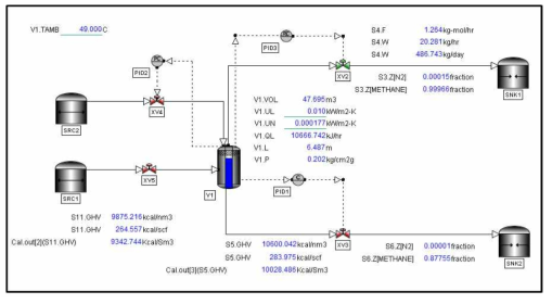 50m3급 LNG Storage Tank에 대한 Dynamic Simulation 화면(여름철 기준)