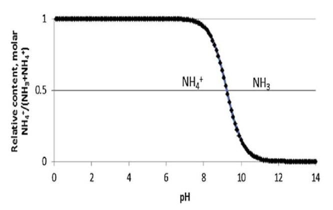 pH 변화에 따른 NH3/NH4+ 점유율 변화