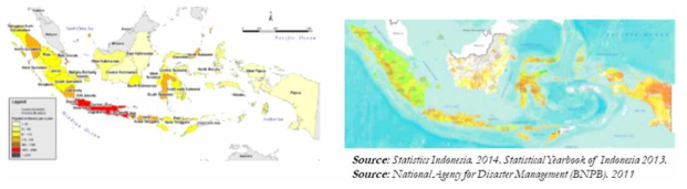 인도네시아 지역별 (좌) 인구밀도 및 (우) 가뭄현황