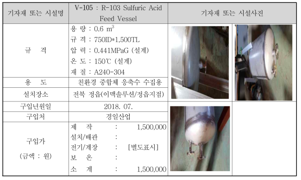 V-105 : R-103 Sulfuric Acid Feed Vessel