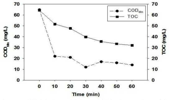 제지산업폐수의 MBR 처리 후, 오존산화처리수의 CODMn 및 TOC 변화