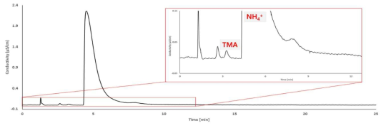 모세관 칼럼으로 분석한 TMA와 암모니아 혼합용액의 크로마토그램