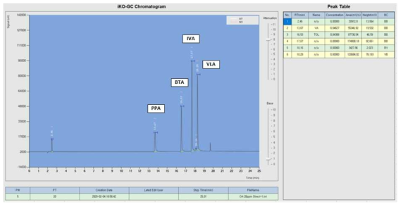 iKO-GC 유기산 직접 주입 분석 크로마토그램