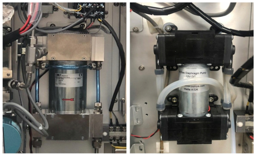 수분전처리장치내 재생전환시스템 개선을 위한 진공펌프: (좌)기존펌프, (우)변경펌프