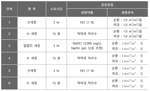 화학세정 조건의 운전 조건