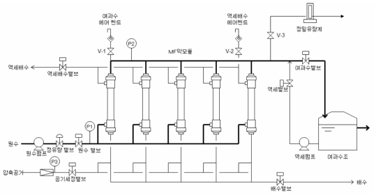 막여과 정수처리시설에서 막 손상을 확인하는 필요 및 구성 P& ID