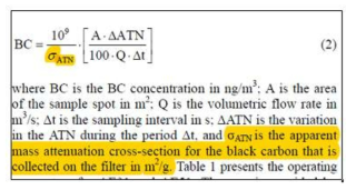 블랙카본 질량농도 환산식