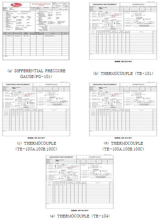압력게이지, 온도센서 성적서
