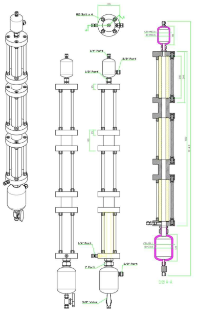 static mixer 내장의 컬럼형 반응기 스케치