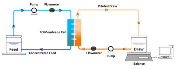 실험실 벤치 규모의 cross-flow FO test unit