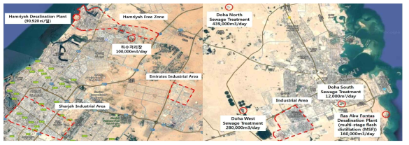 UAE Sharijah(좌), 카타르 Doha(우) 지역 검토 대상지